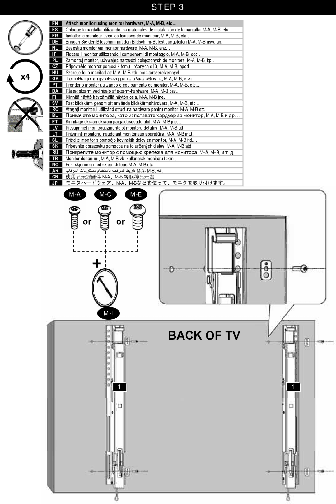 Omnimount OM10053, ULPT-X manual Back of TV 