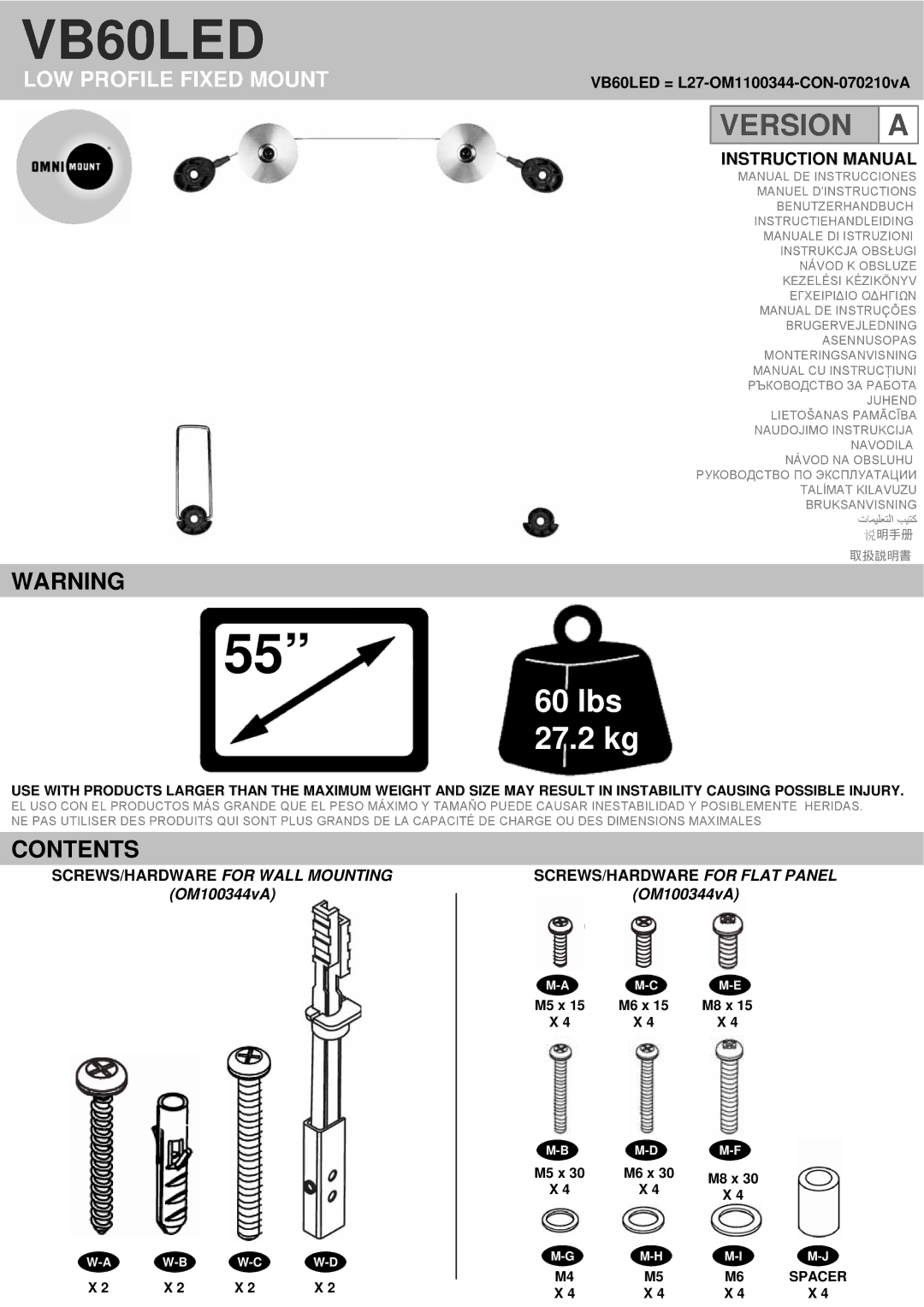 Omnimount VB60LED instruction manual Contents 