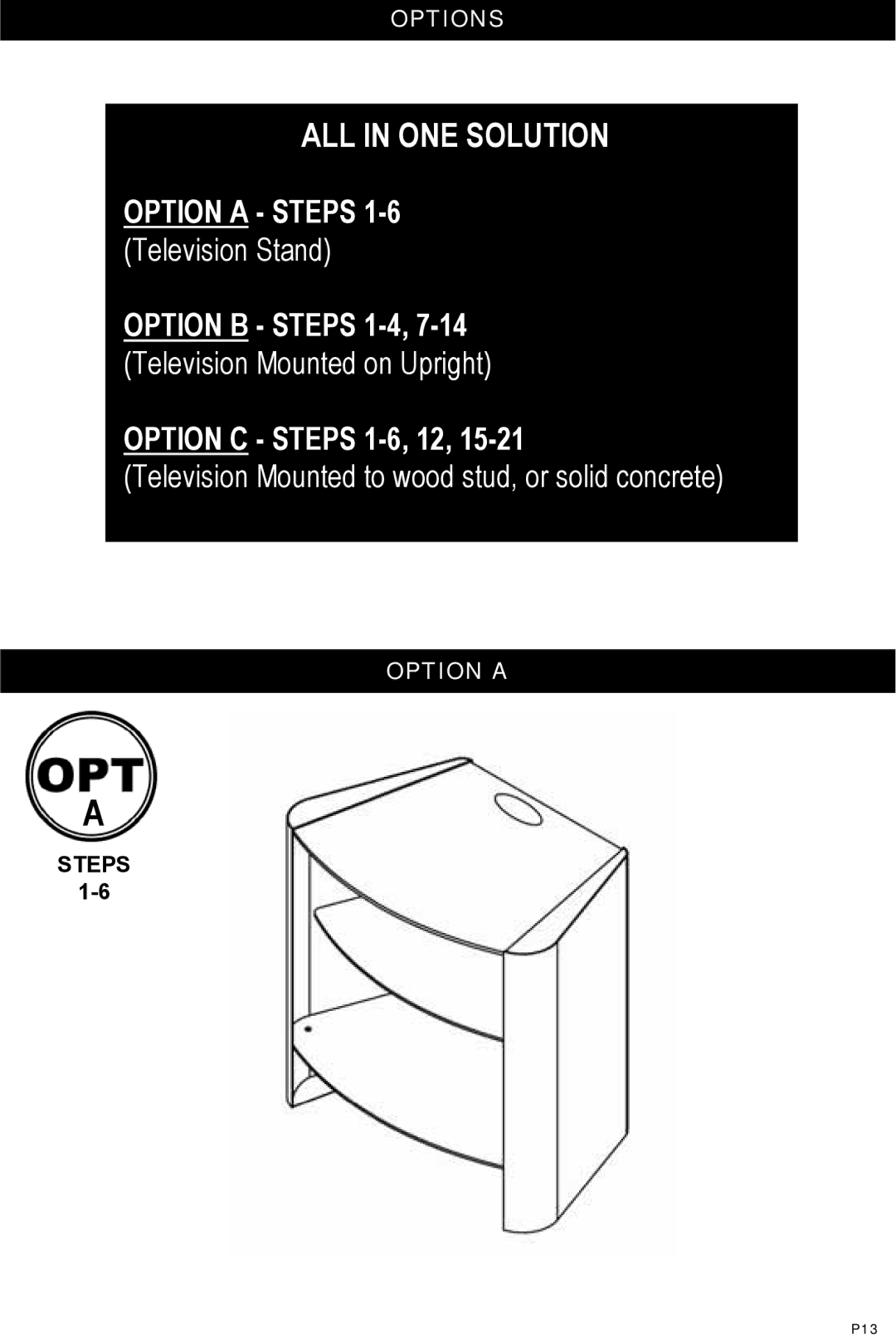 Omnimount Verona 37FP instruction manual Options, Option a 