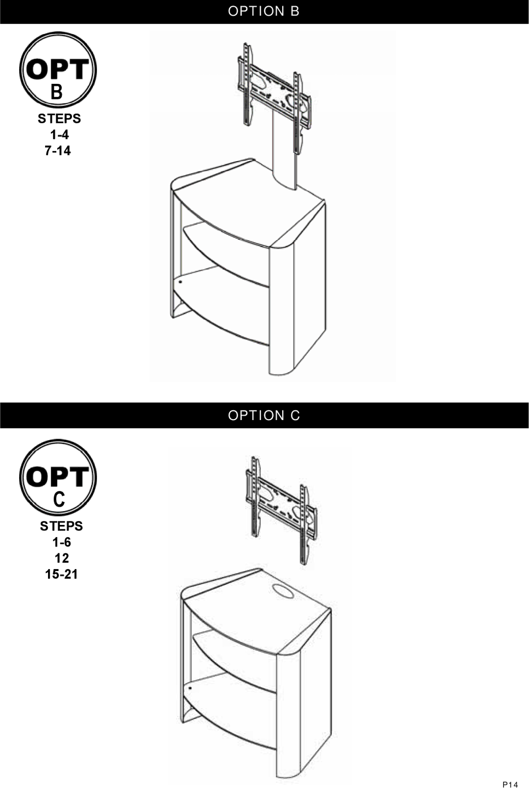 Omnimount Verona 37FP instruction manual Option B, Option C 