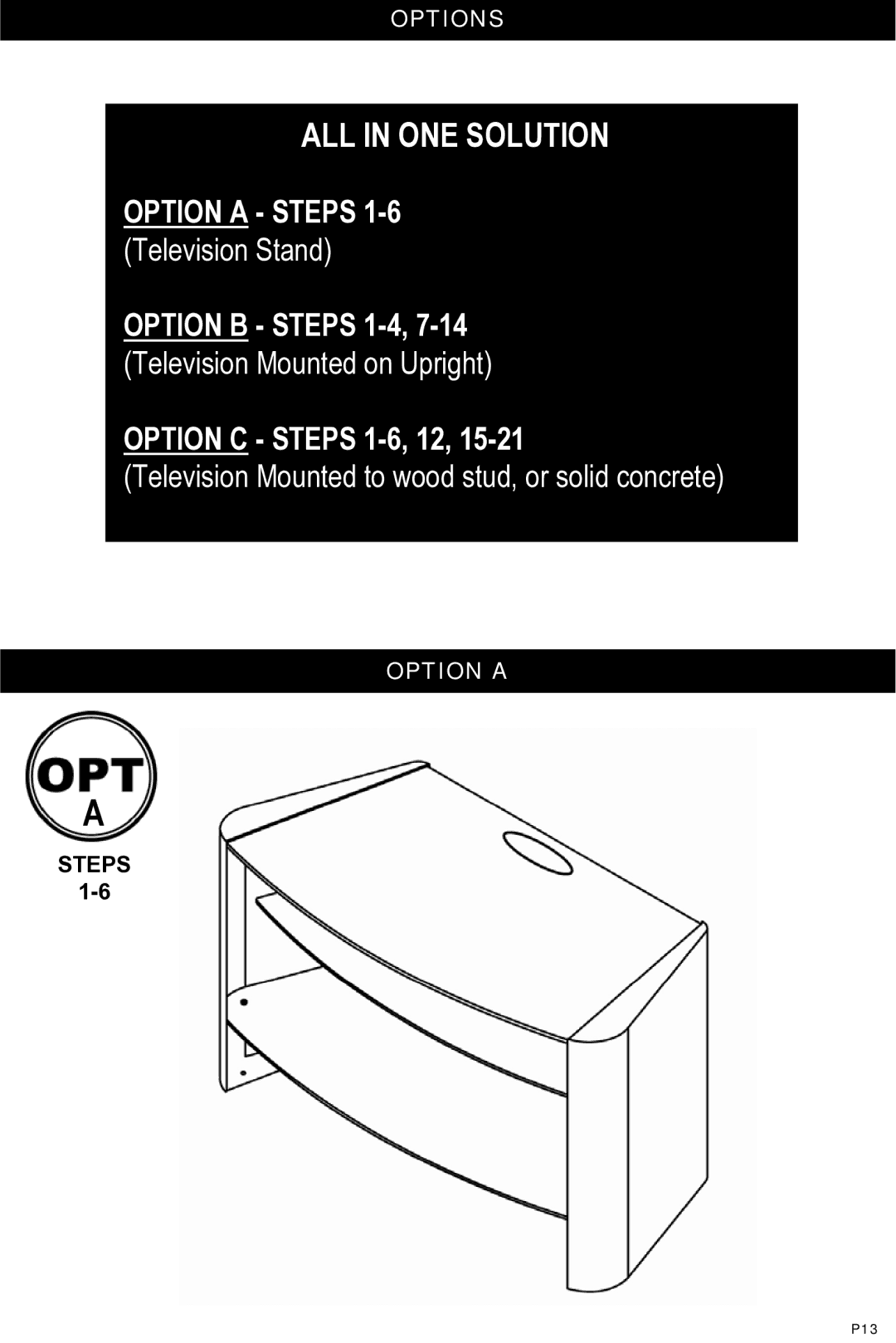 Omnimount Verona 47FP manual Options, Option a 