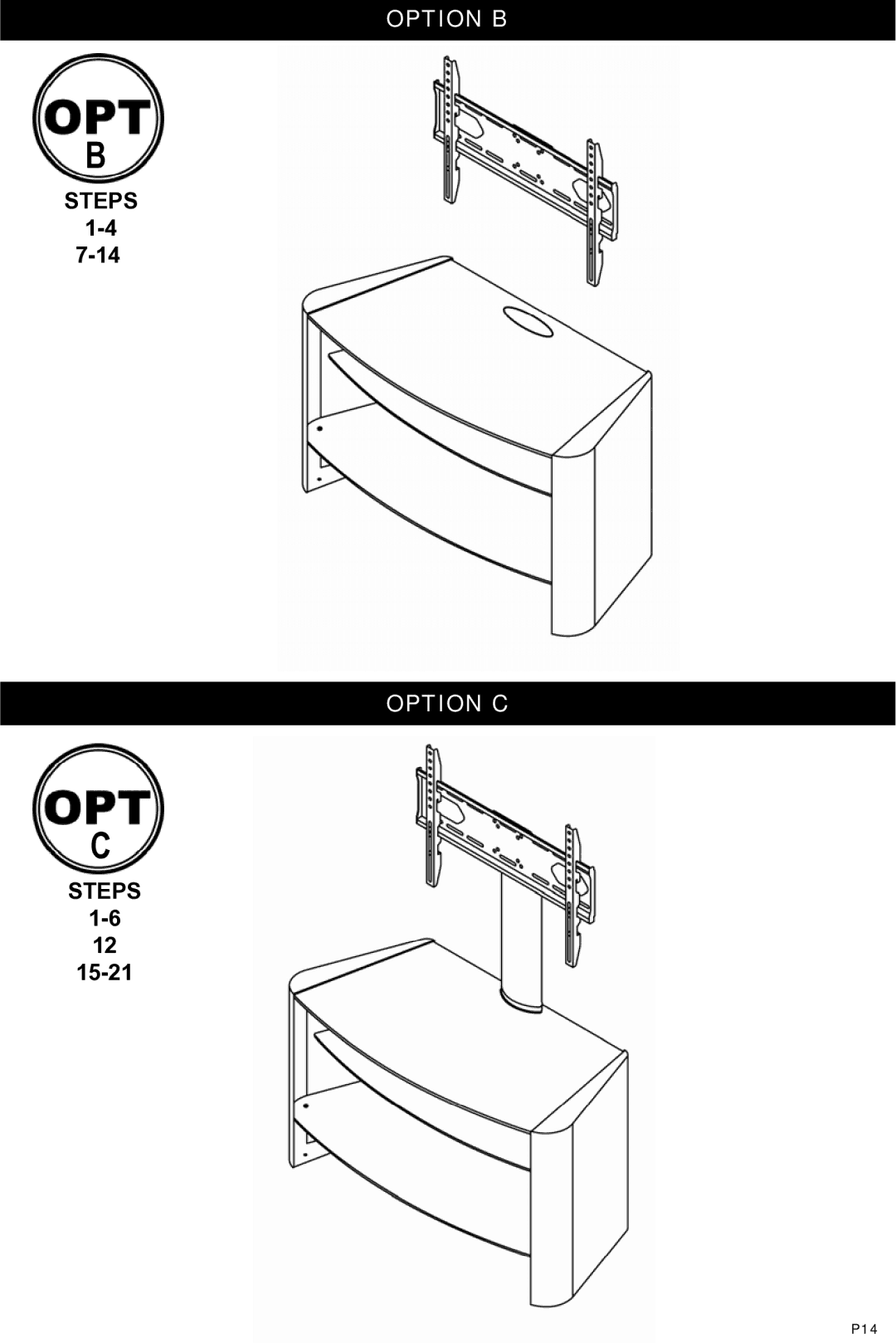 Omnimount Verona 47FP manual Option B, Option C 