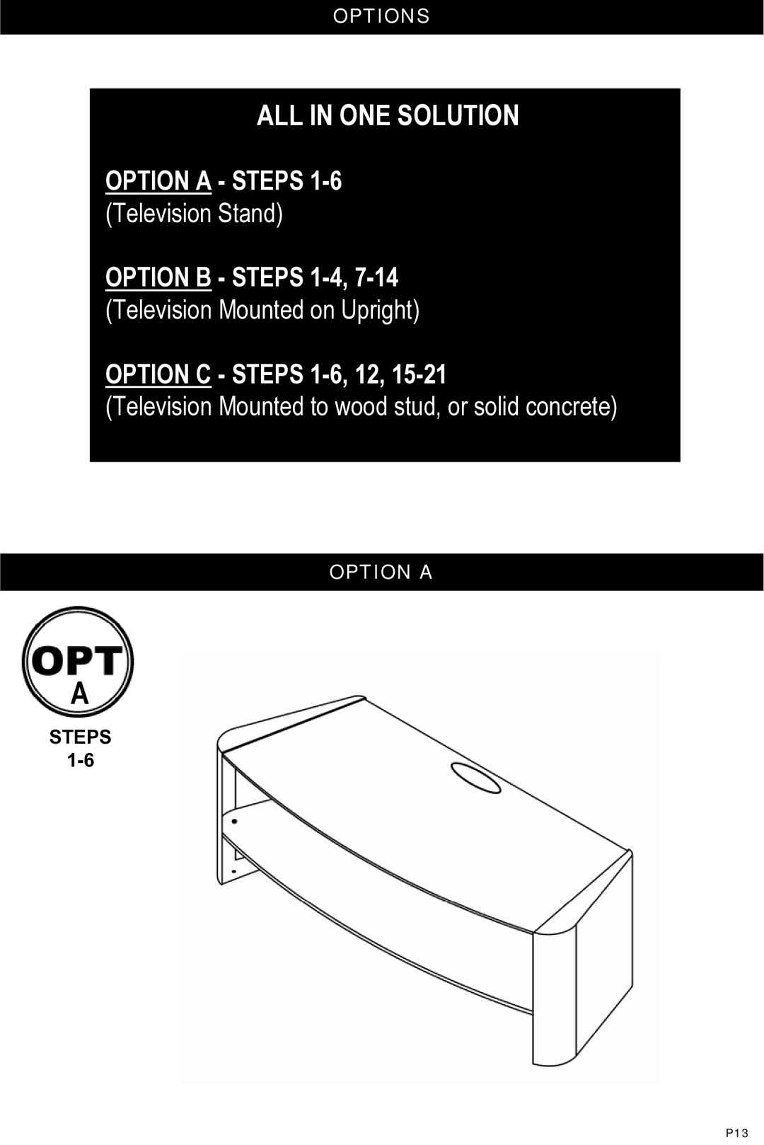 Omnimount Verona 55FP manual Options, Option a 