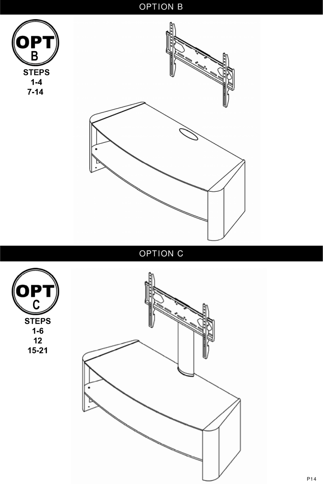 Omnimount Verona 55FP manual Option B, Option C 