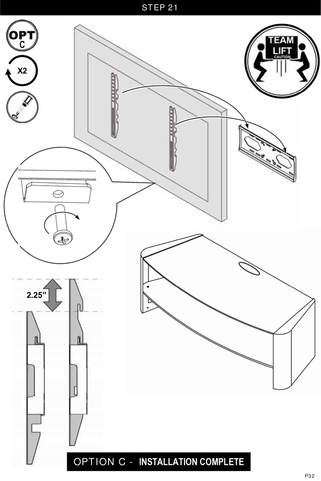 Omnimount Verona 55FP manual Option C Installation Complete 