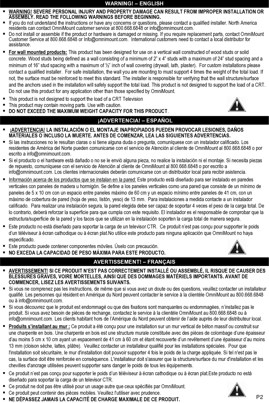 Omnimount WM1-M manual ¡ADVERTENCIA! Español 