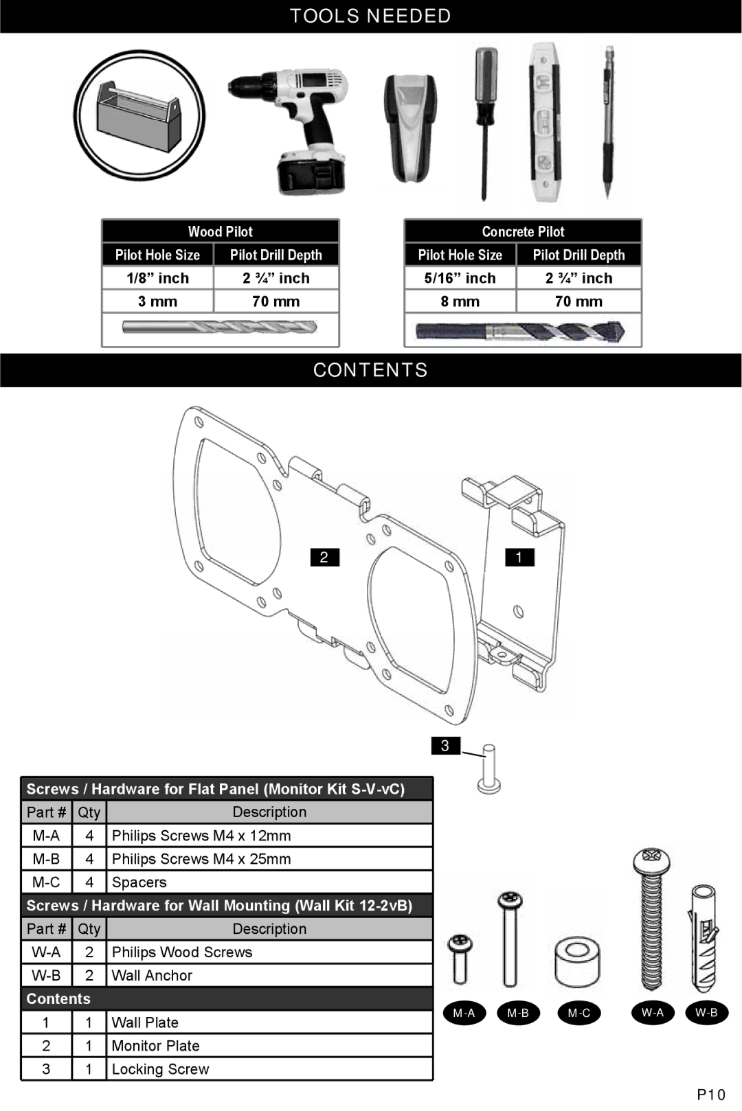 Omnimount WM2-S manual Tools Needed, Contents 