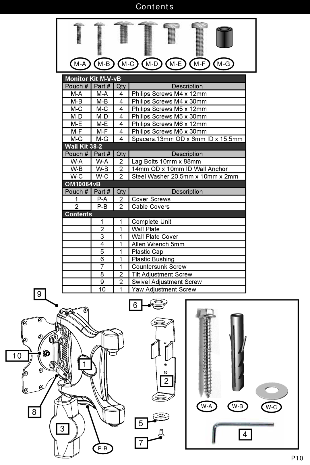 Omnimount WM4-M, 10064 manual Contents 