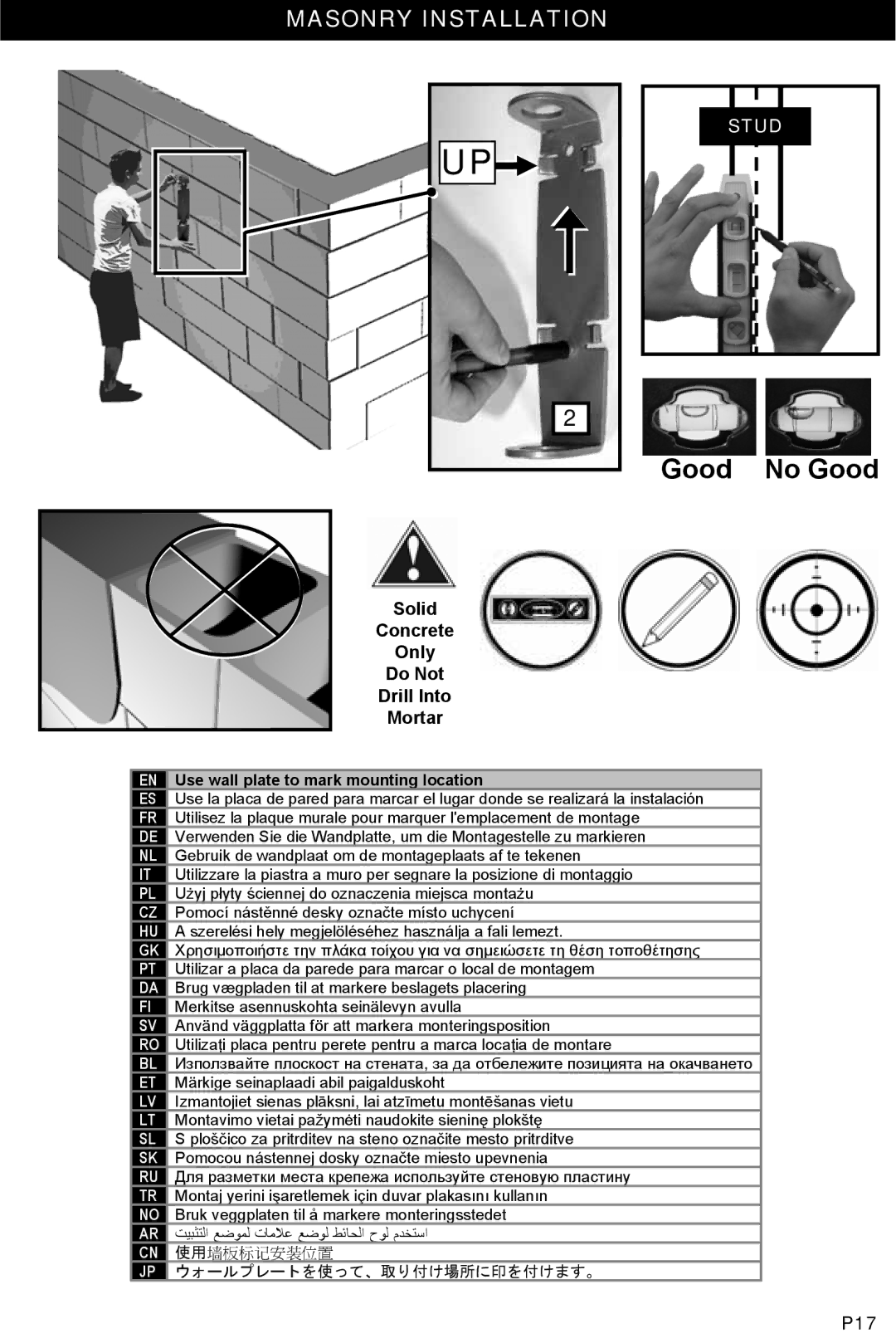 Omnimount 10064, WM4-M manual Masonry Installation, Do Not 