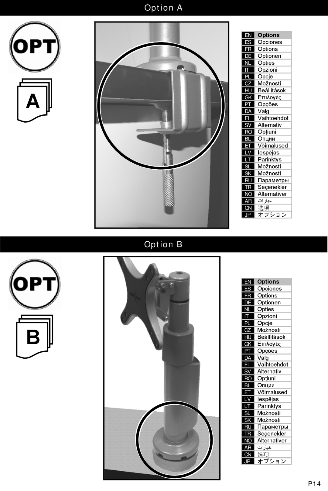 Omnimount WS-1 instruction manual Option a, Option B 