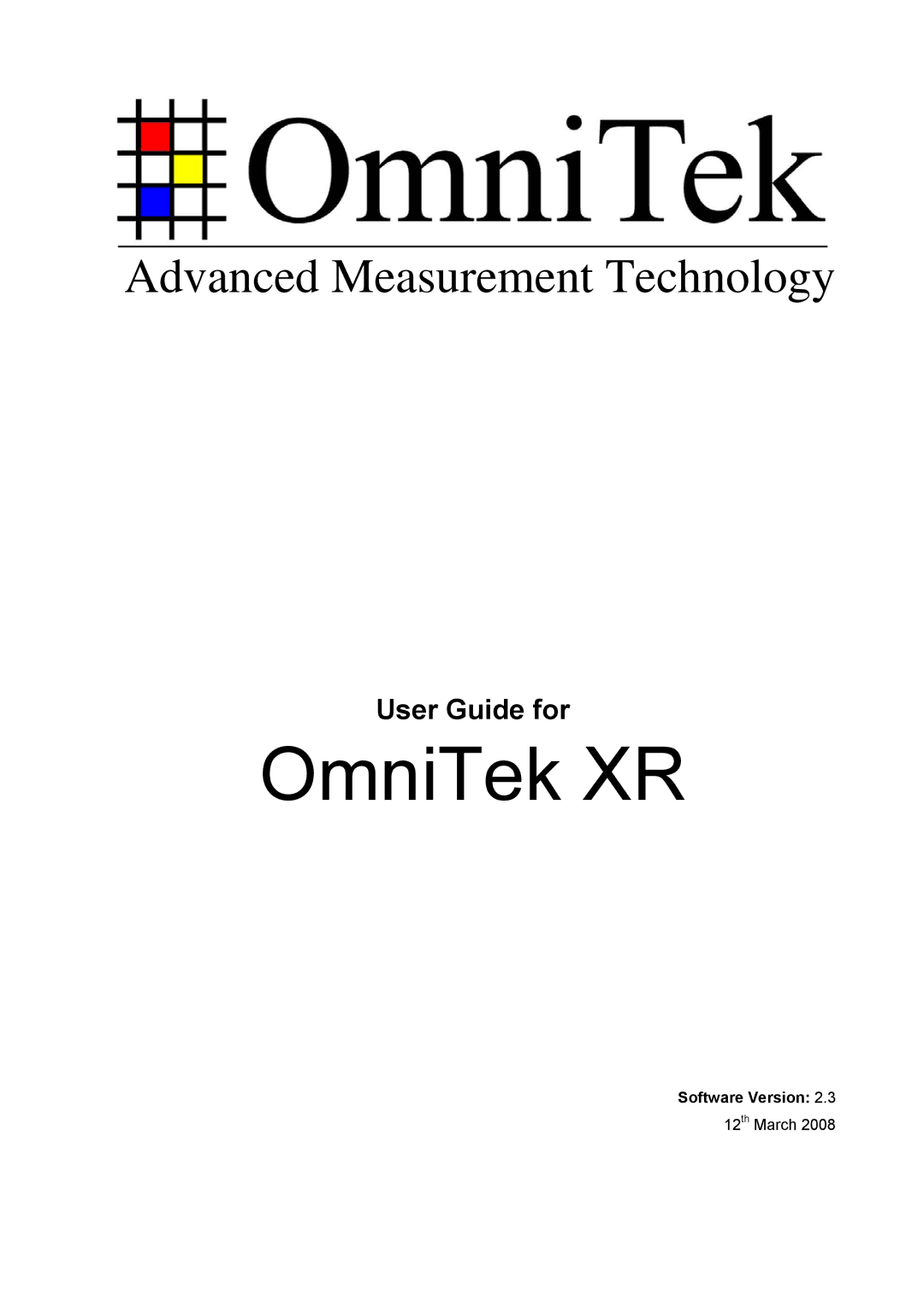 OmniTek 2.3 manual OmniTek XR, Software Version 