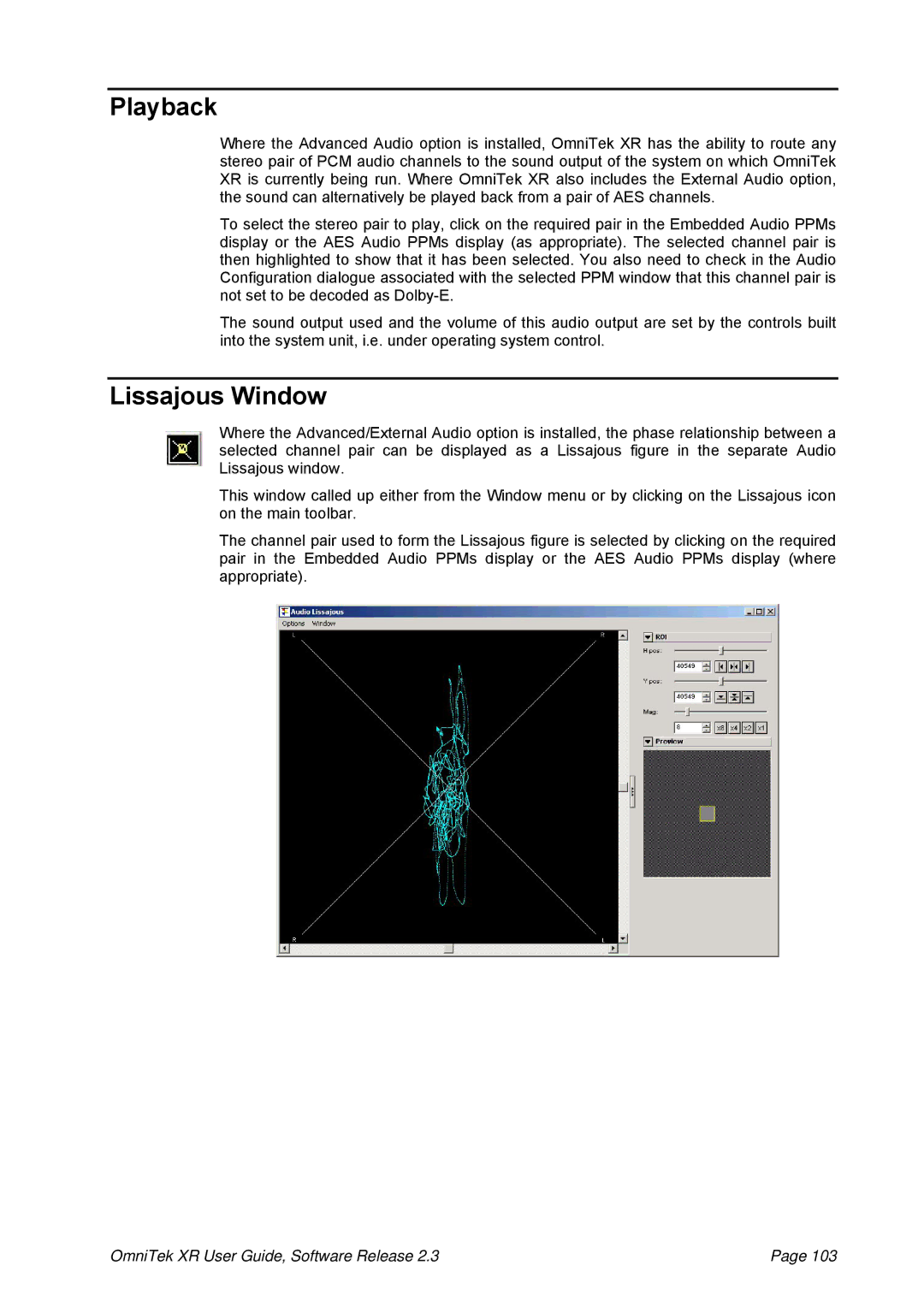 OmniTek 2.3 manual Playback, Lissajous Window 