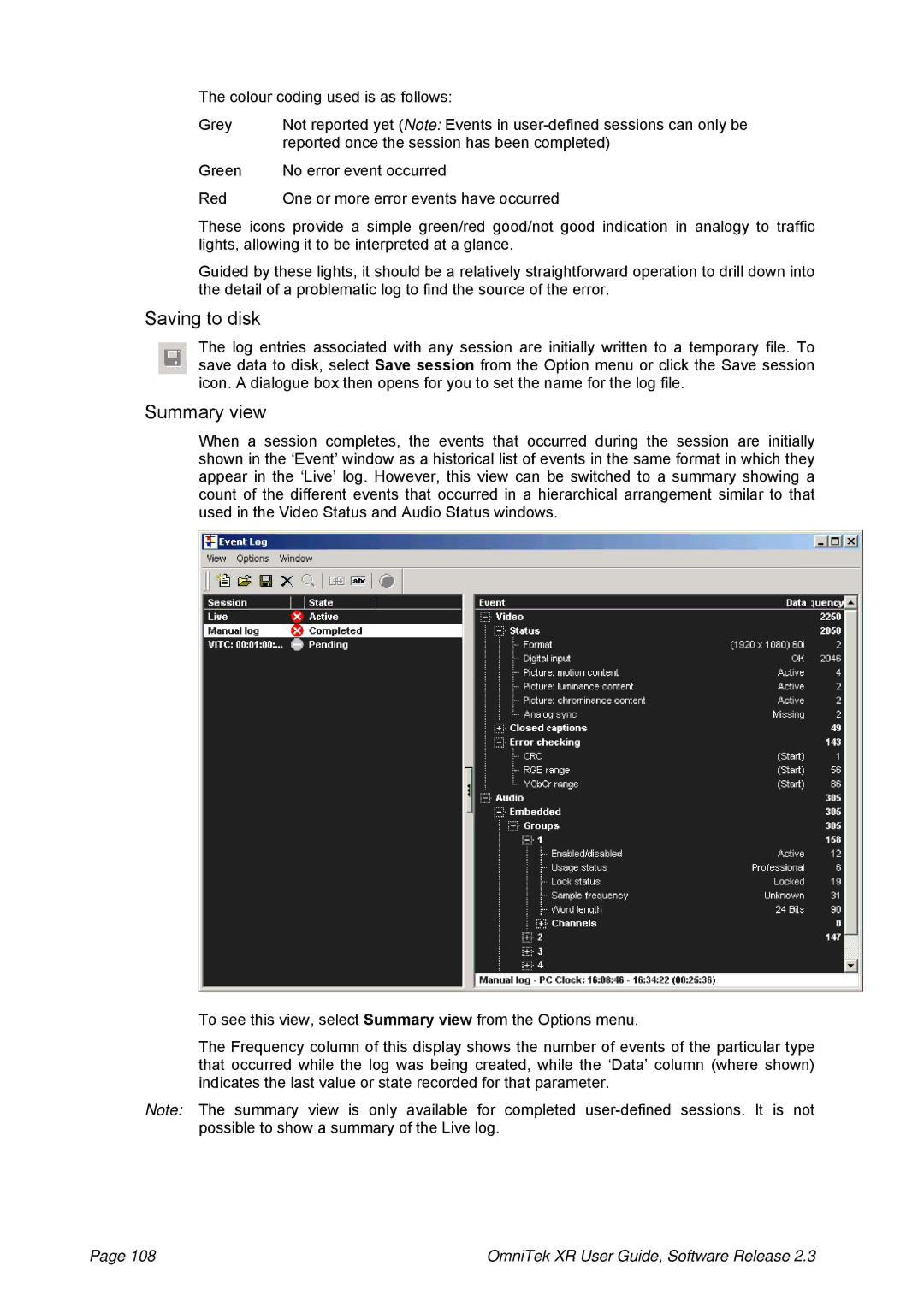 OmniTek 2.3 manual Saving to disk, Summary view 