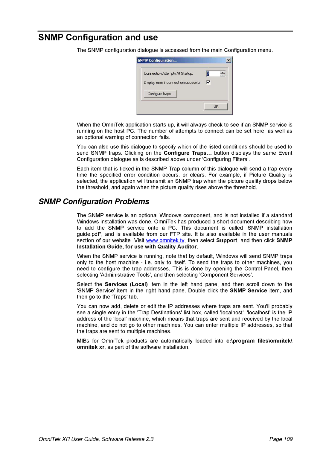 OmniTek 2.3 manual Snmp Configuration and use, Snmp Configuration Problems 