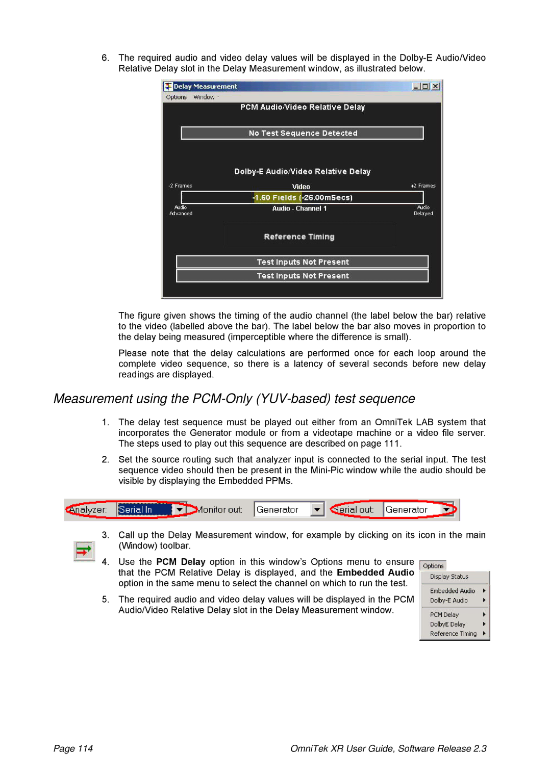 OmniTek 2.3 manual Measurement using the PCM-Only YUV-based test sequence 