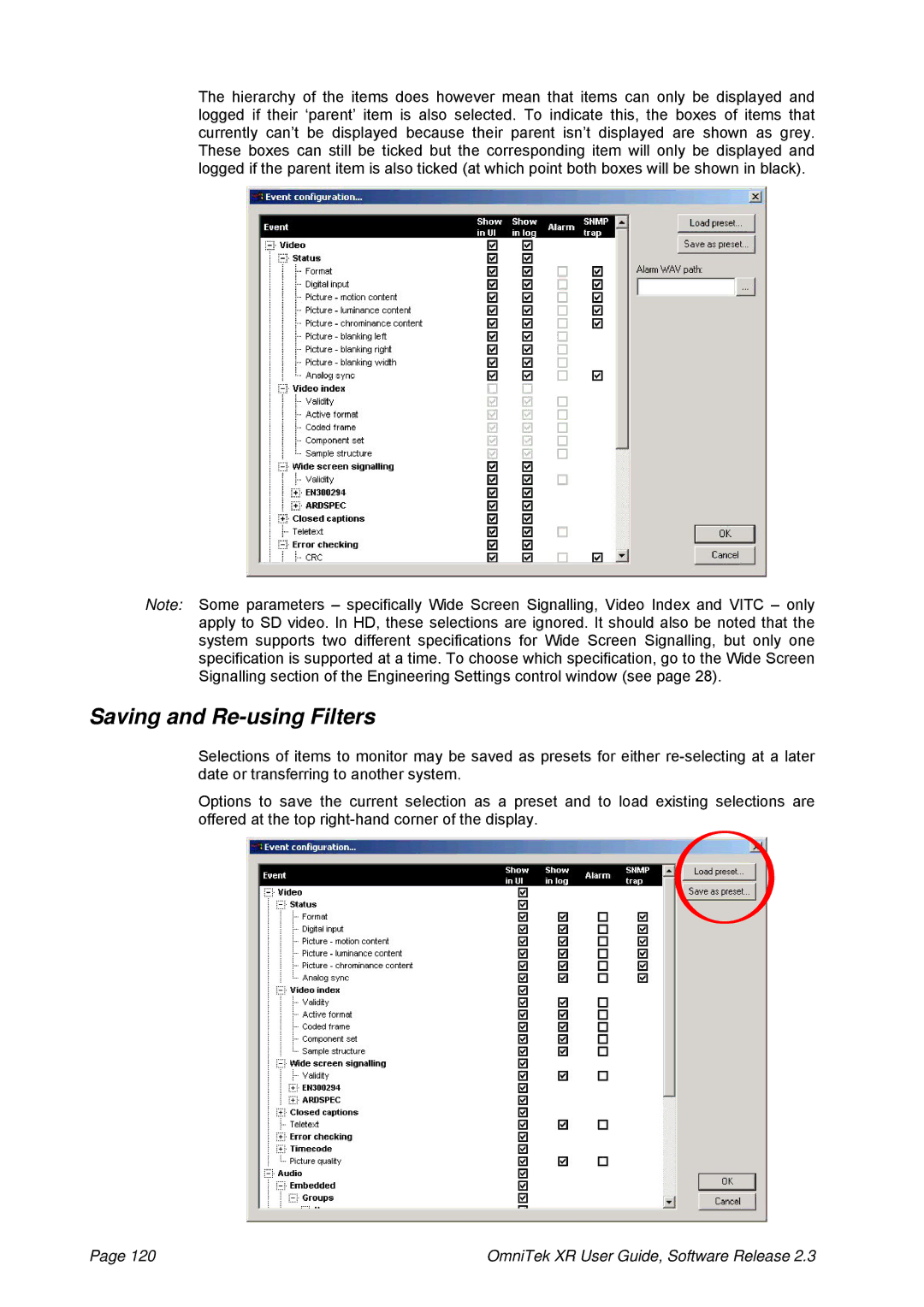 OmniTek 2.3 manual Saving and Re-using Filters 