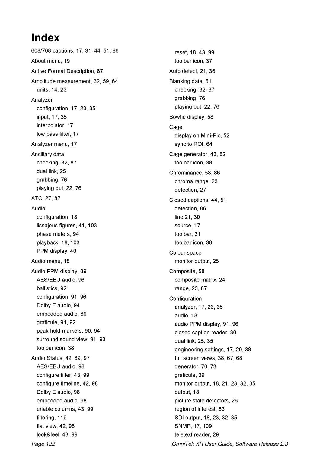 OmniTek 2.3 manual Index 