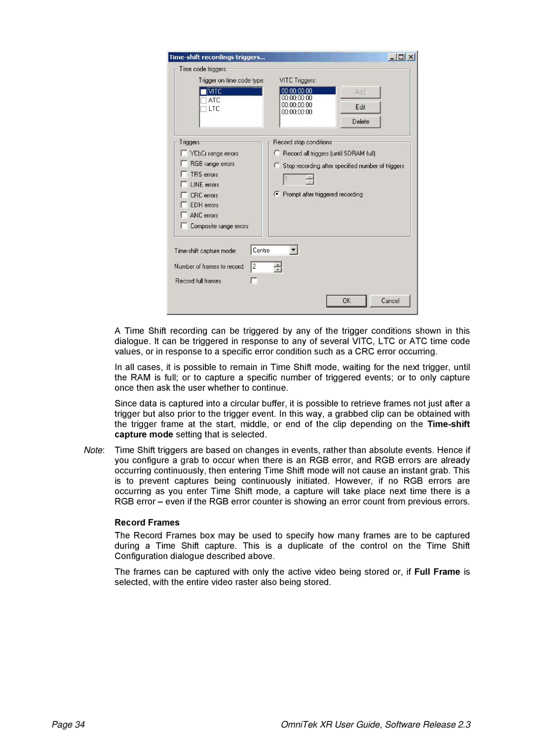 OmniTek 2.3 manual Record Frames 