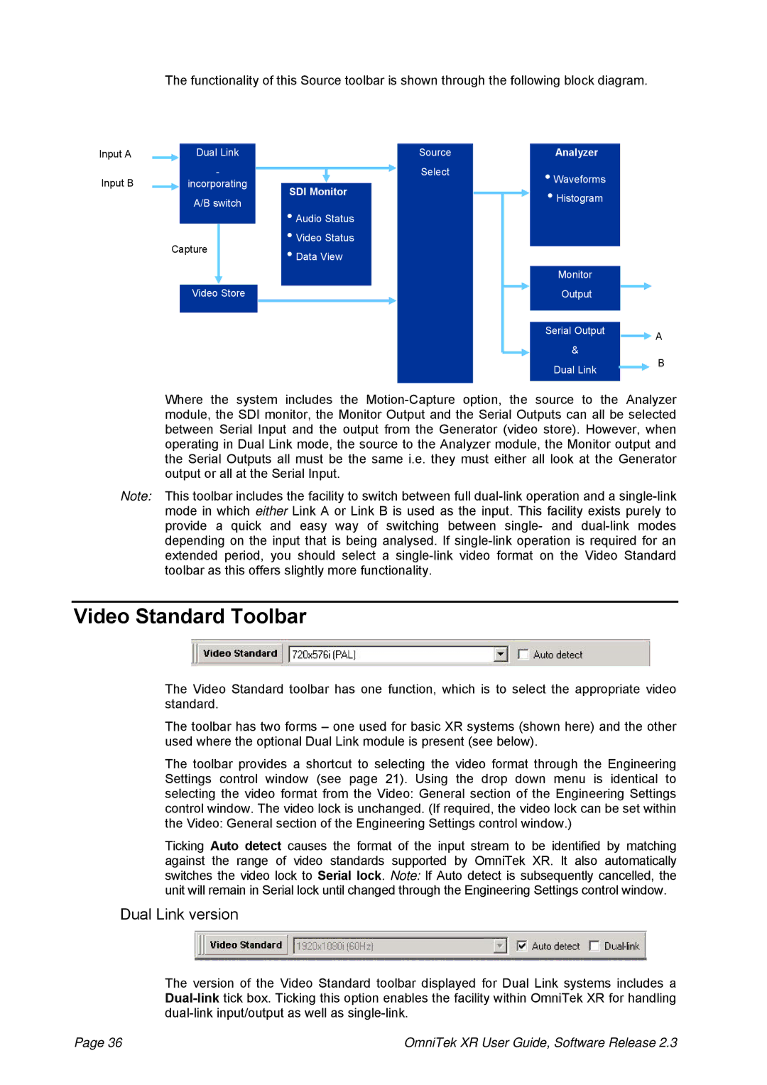 OmniTek 2.3 manual Video Standard Toolbar 