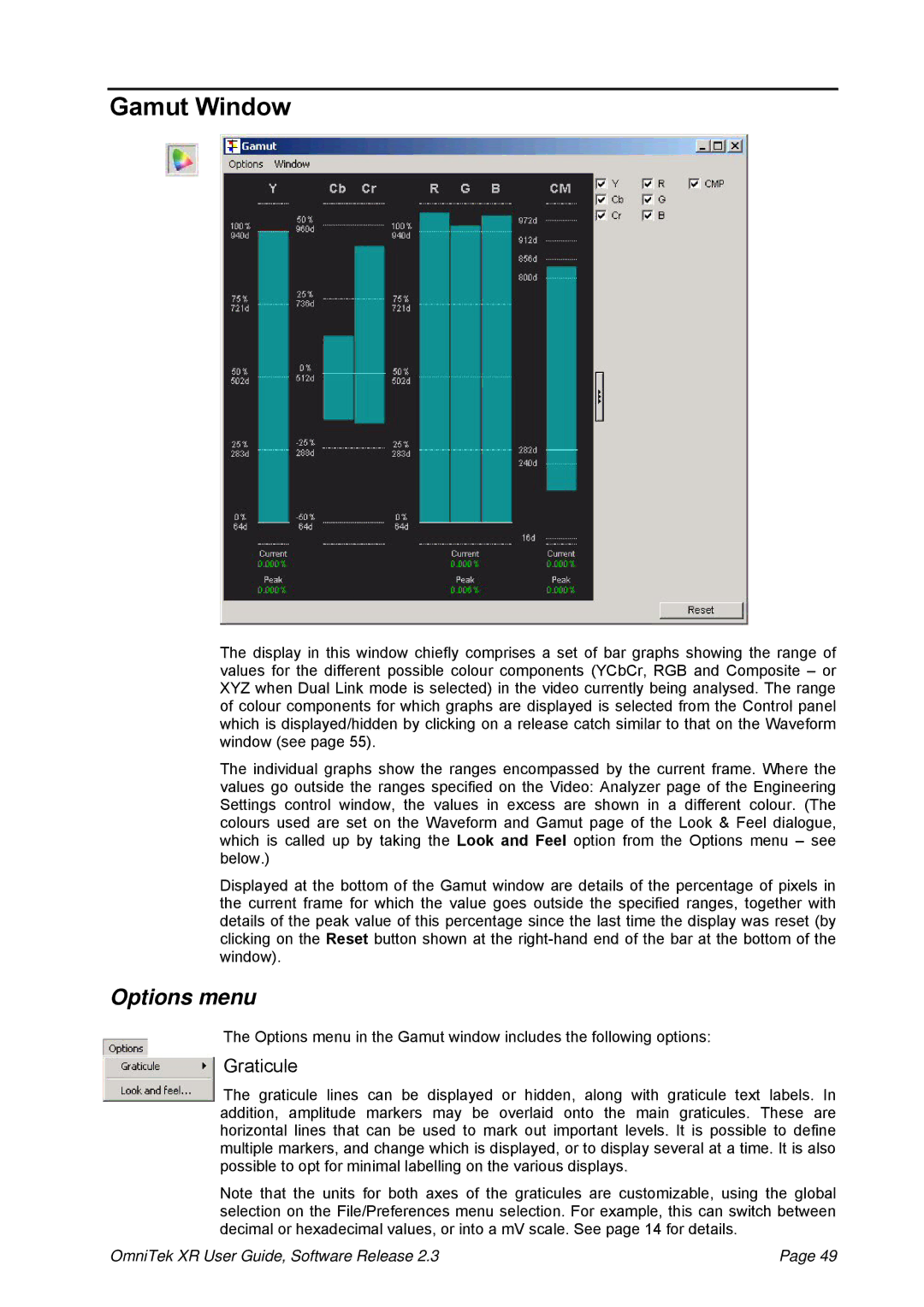 OmniTek 2.3 manual Gamut Window, Graticule 