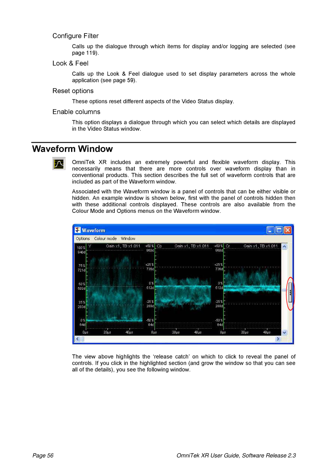 OmniTek 2.3 manual Waveform Window, Configure Filter 