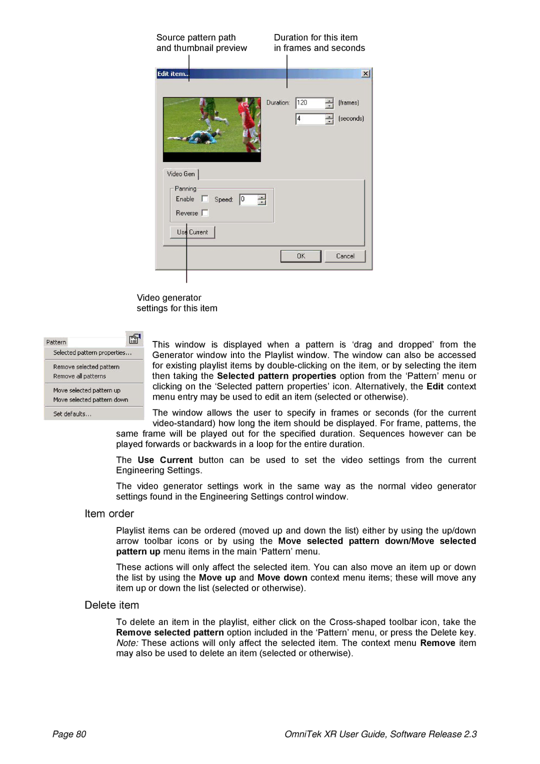 OmniTek 2.3 manual Item order, Delete item 