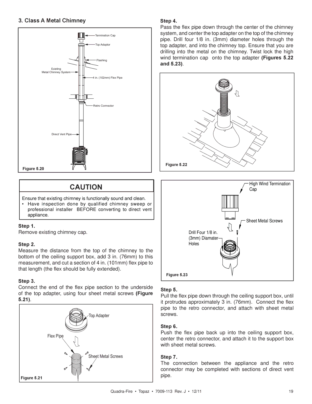 OmniTek 839-1320, 839-1290, 839-1340 owner manual Class a Metal Chimney 