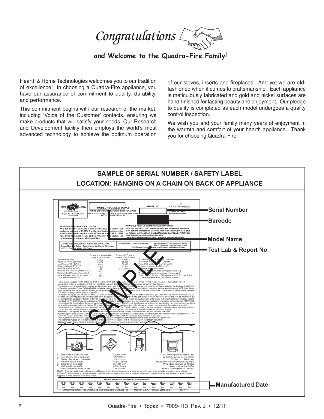 OmniTek 839-1340, 839-1290, 839-1320 owner manual Welcome to the Quadra-Fire Family 