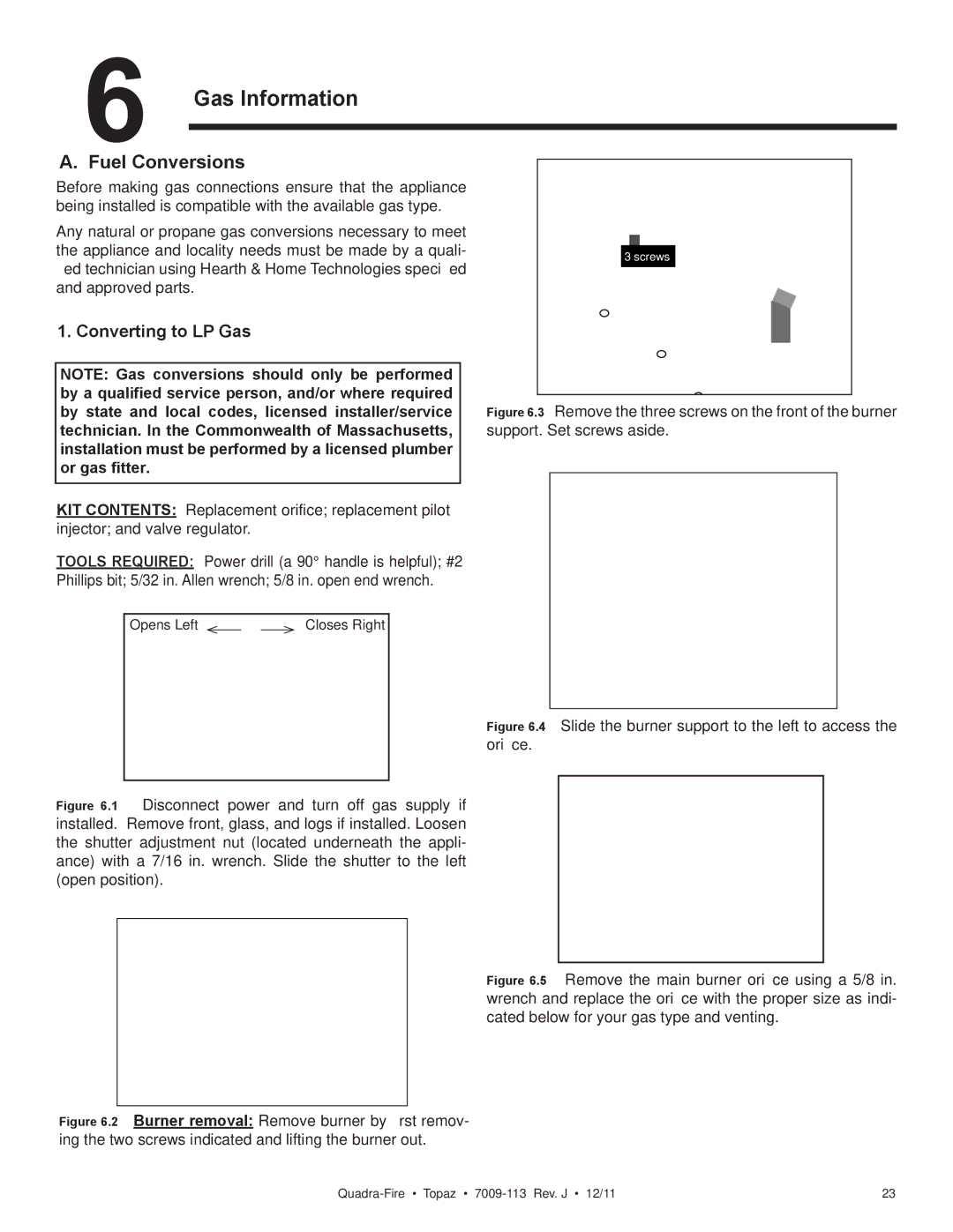 OmniTek 839-1340, 839-1290, 839-1320 owner manual Gas Information, Fuel Conversions, Converting to LP Gas 