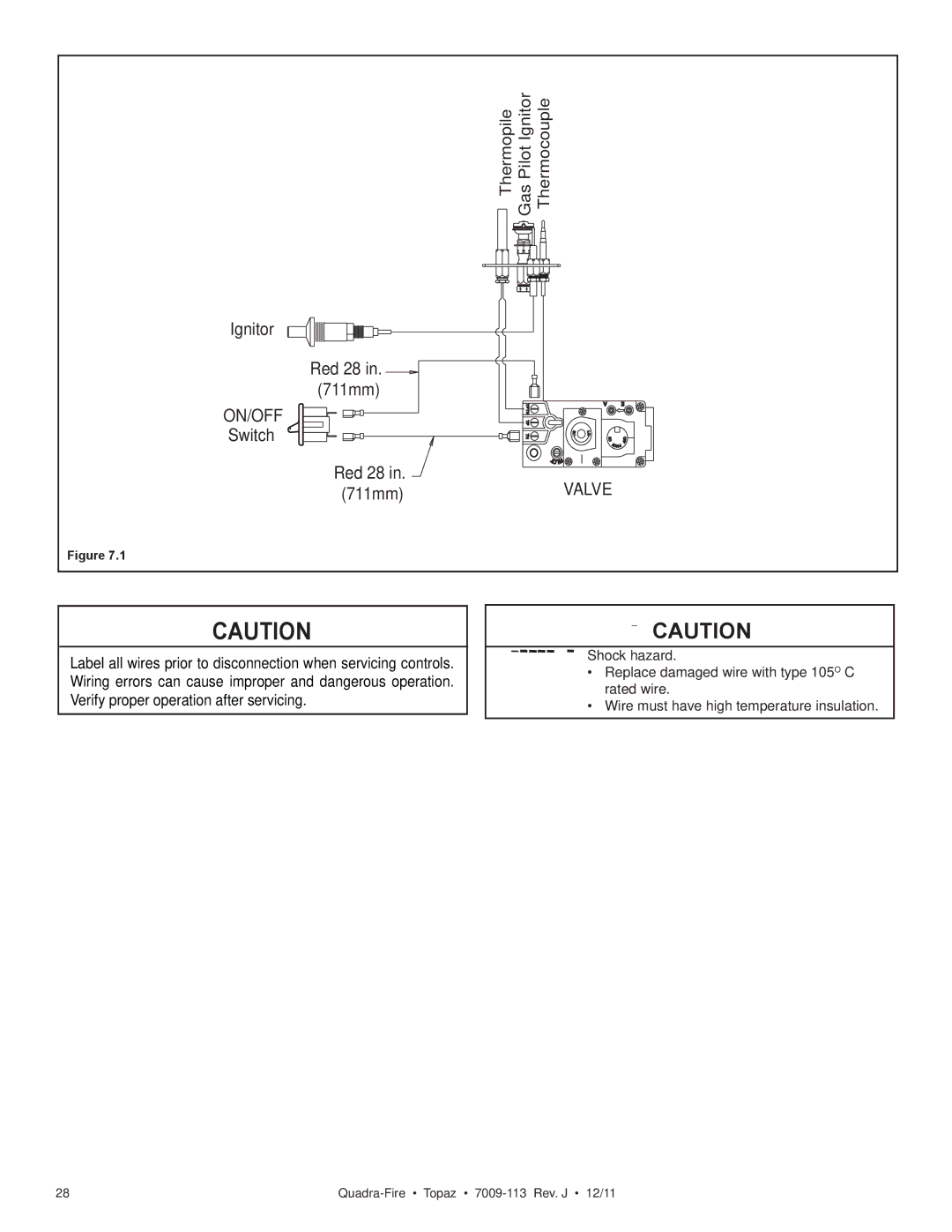 OmniTek 839-1320, 839-1290 Thermocouple Gas Pilot Ignitor Thermopile, Ignitor Red 28 711mm, On/Off, Switch Red 28, Valve 