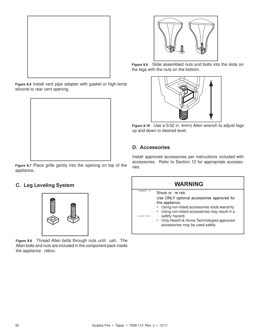 OmniTek 839-1290, 839-1320, 839-1340 owner manual Accessories, Leg Leveling System 