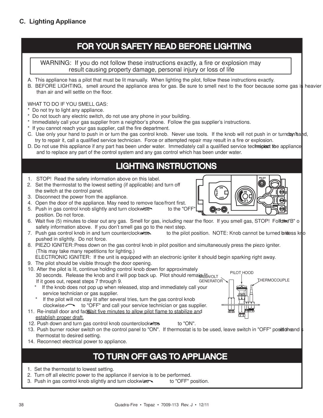 OmniTek 839-1340, 839-1290, 839-1320 owner manual For Your Safety Read Before Lighting, Lighting Appliance 