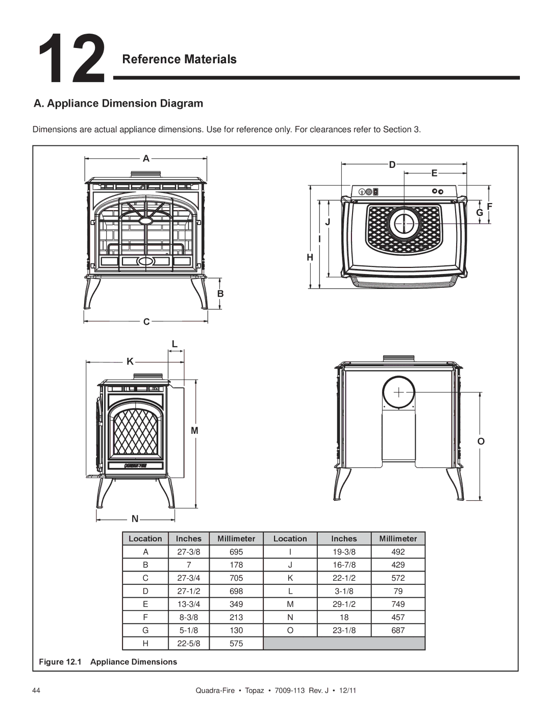 OmniTek 839-1340, 839-1290, 839-1320 owner manual Reference Materials, Appliance Dimension Diagram 