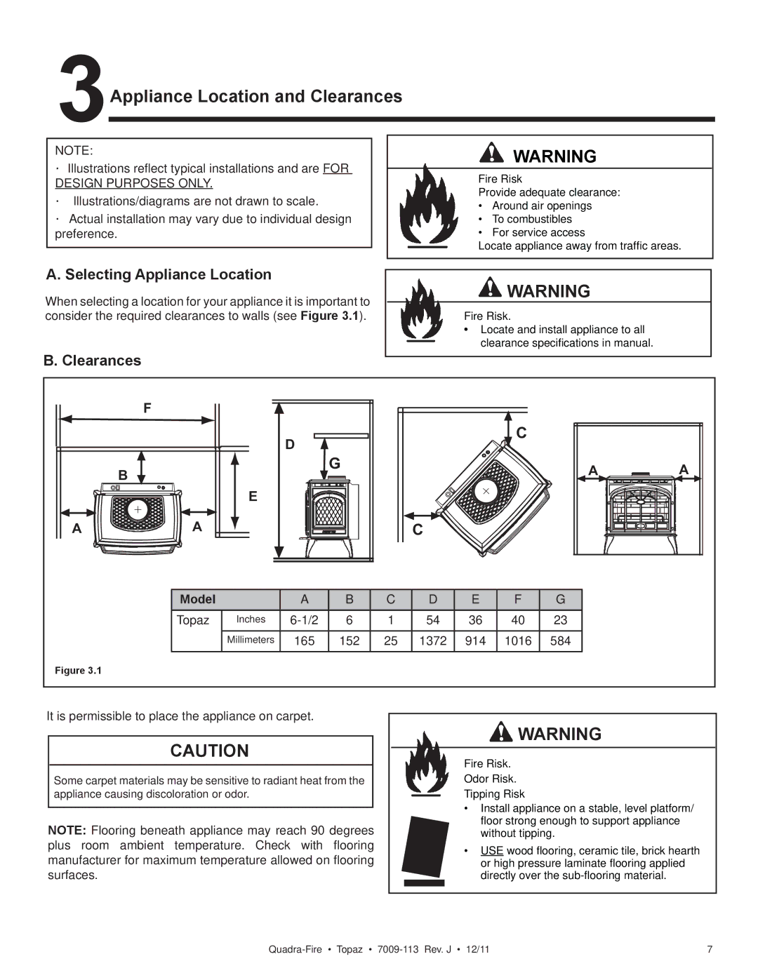 OmniTek 839-1320, 839-1290, 839-1340 owner manual Selecting Appliance Location, Clearances, Design Purposes only 