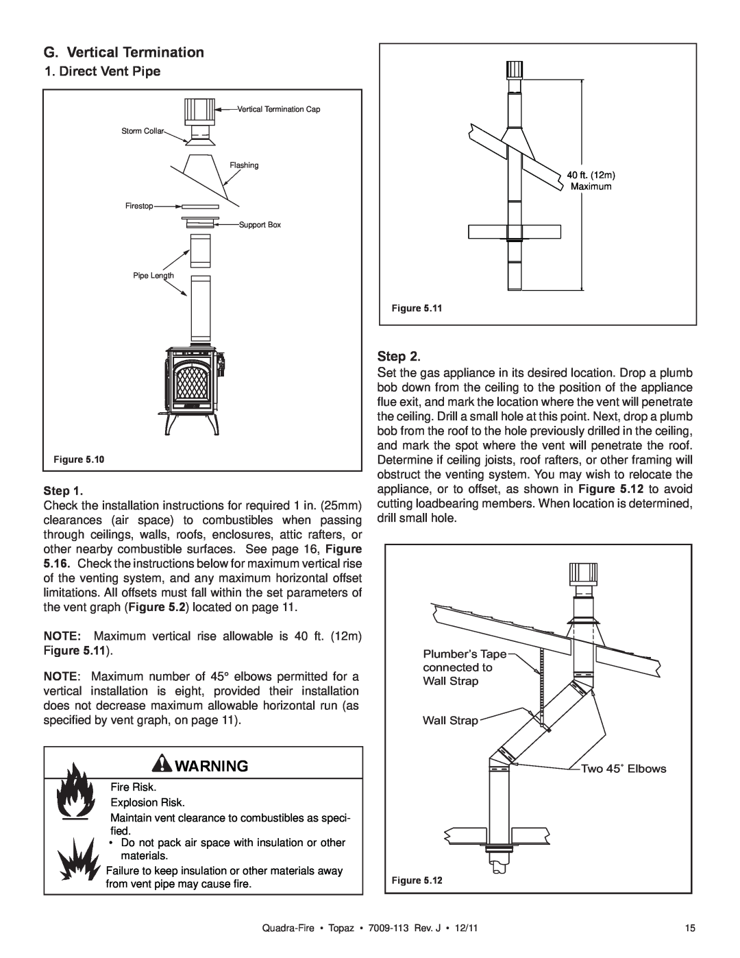OmniTek 839-1290, 839-1320, 839-1340 owner manual G.Vertical Termination, Direct Vent Pipe, Step 