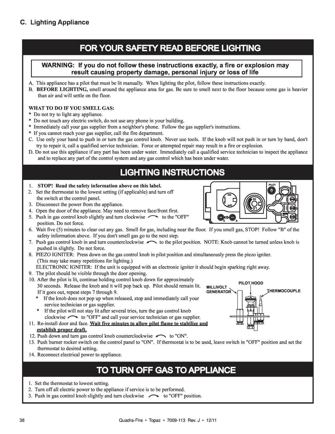 OmniTek 839-1340, 839-1290 For Your Safety Read Before Lighting, Lighting Instructions, To Turn Off Gas To Appliance 