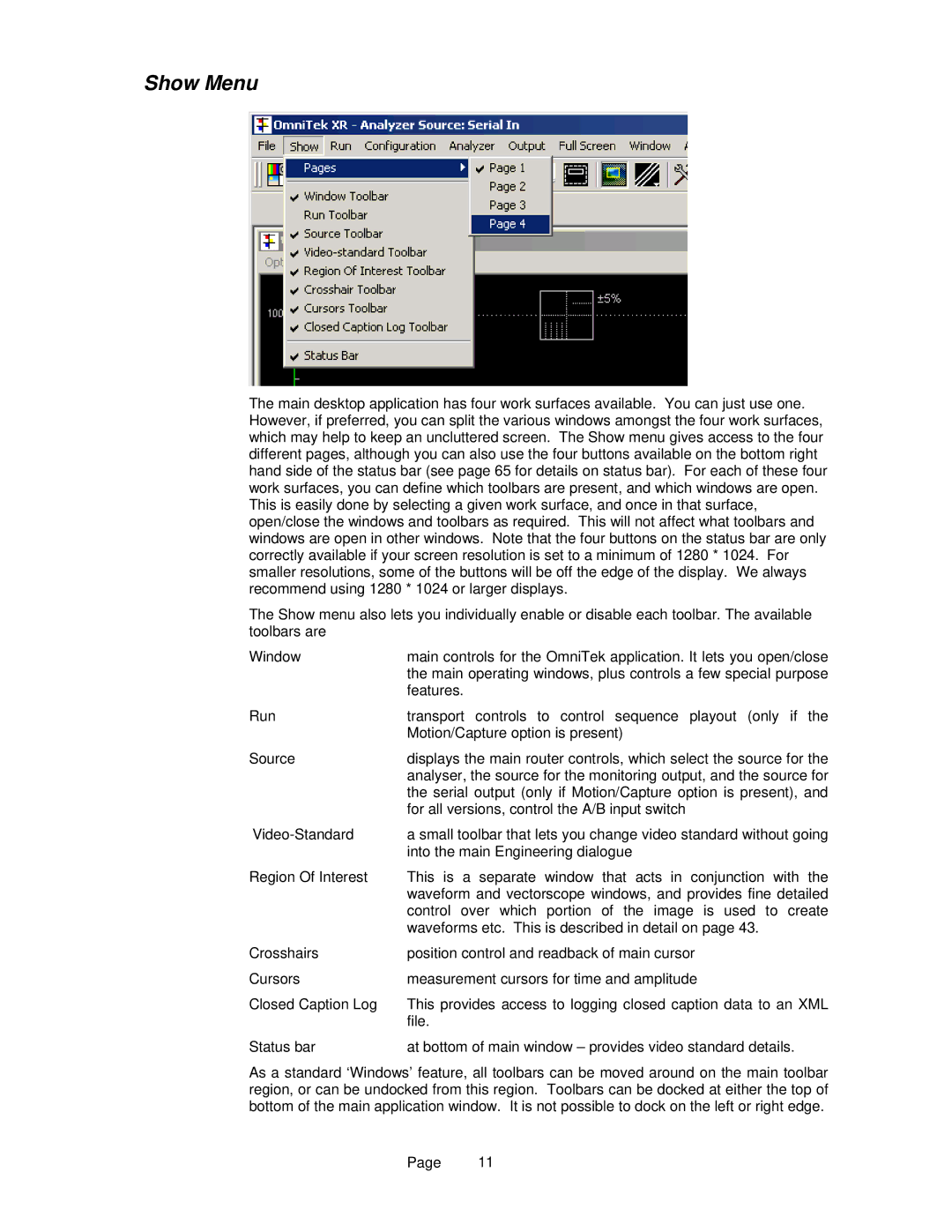 OmniTek OmniTek XR manual Show Menu 