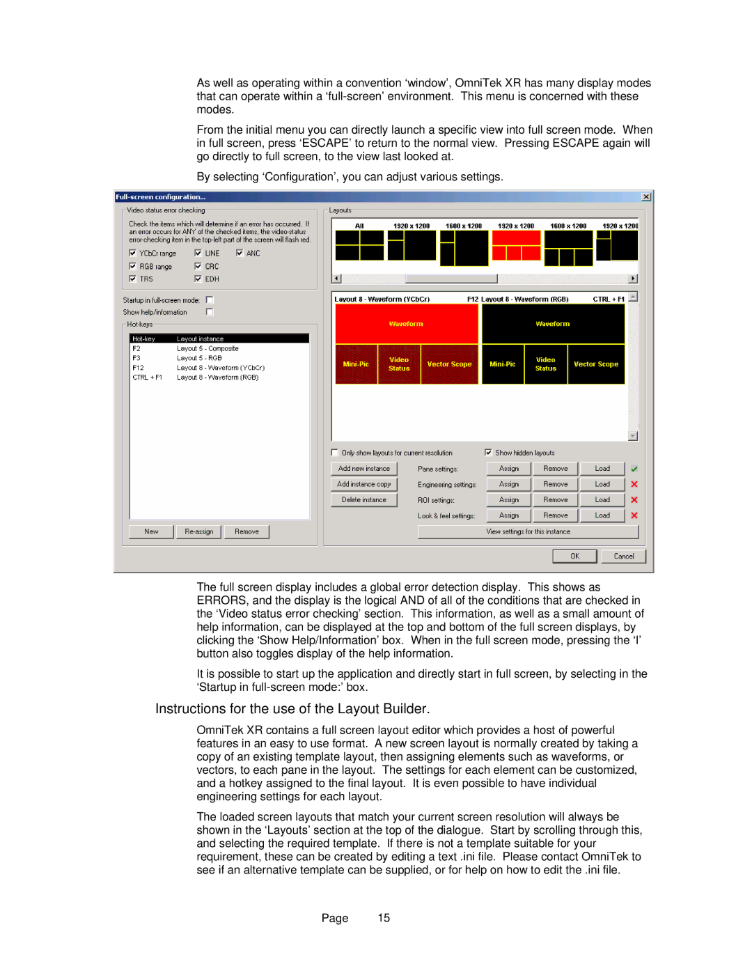 OmniTek OmniTek XR manual Instructions for the use of the Layout Builder 