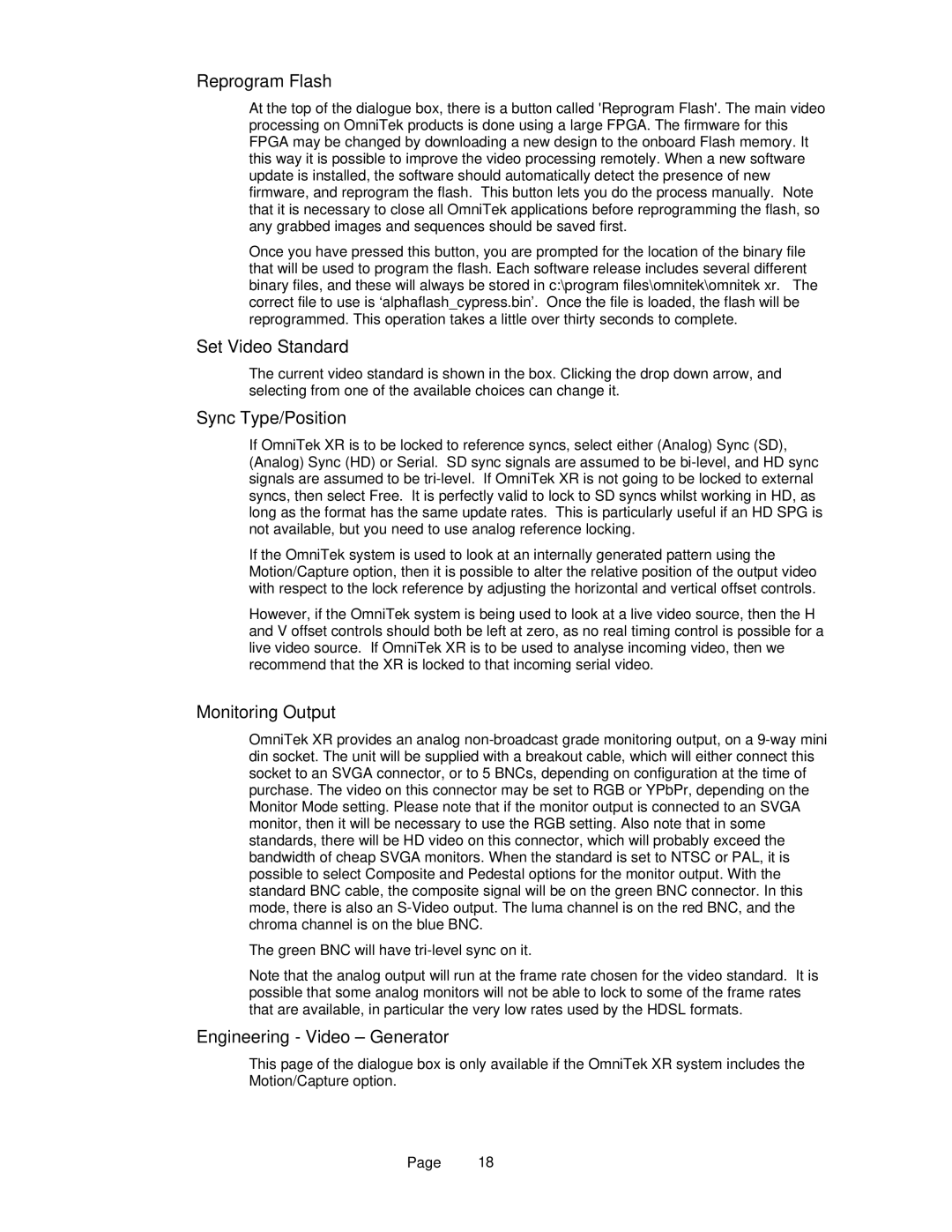 OmniTek OmniTek XR Reprogram Flash, Set Video Standard, Sync Type/Position, Monitoring Output, Engineering Video Generator 