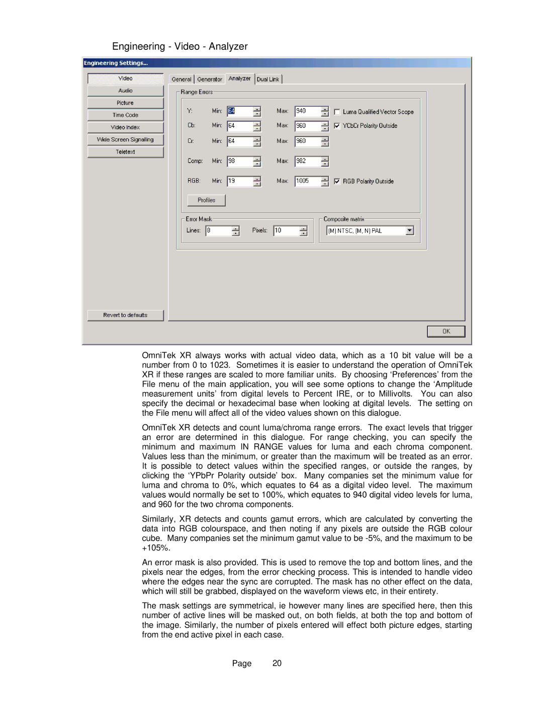 OmniTek OmniTek XR manual Engineering Video Analyzer 