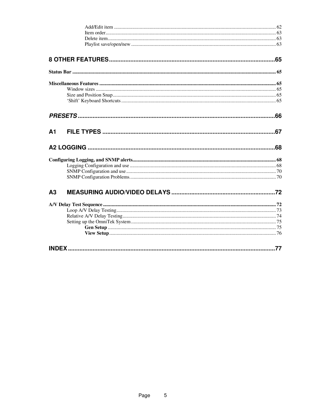 OmniTek OmniTek XR manual Index 