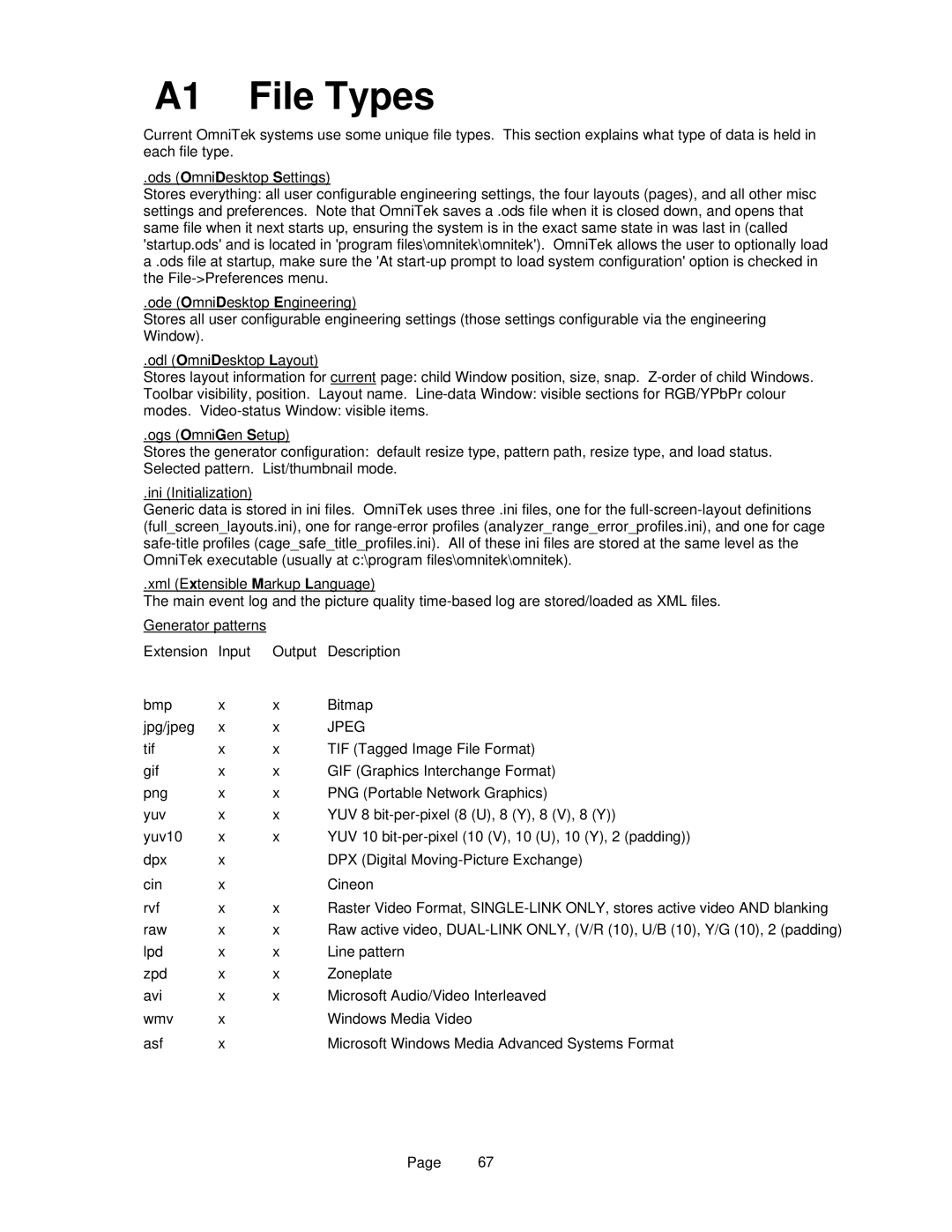 OmniTek OmniTek XR manual A1 File Types, Jpeg 