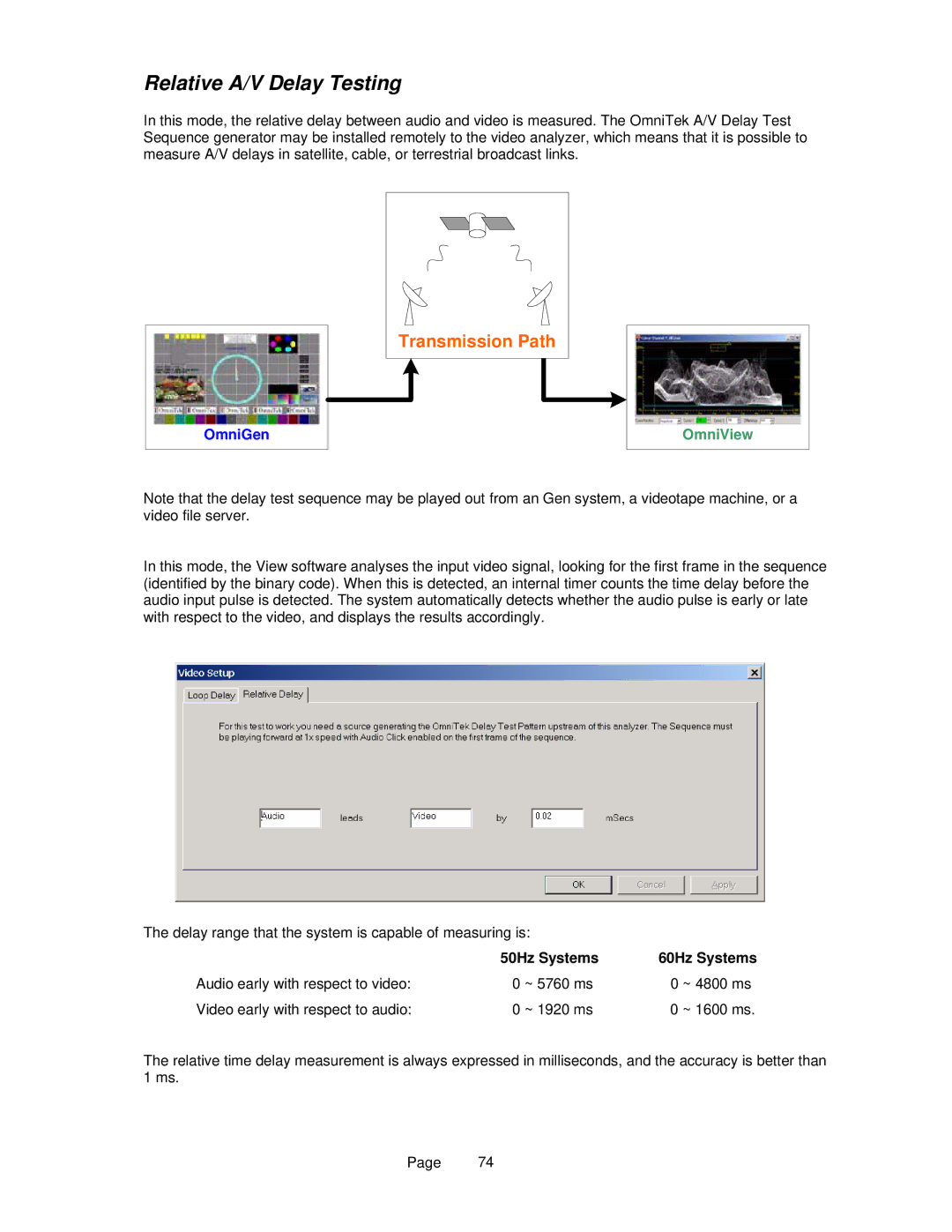 OmniTek OmniTek XR manual Relative A/V Delay Testing, Transmission Path 