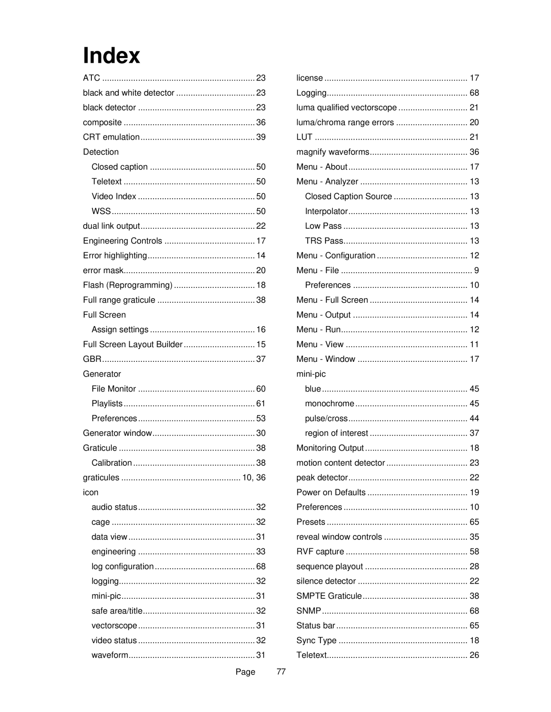 OmniTek OmniTek XR manual Index, Detection 