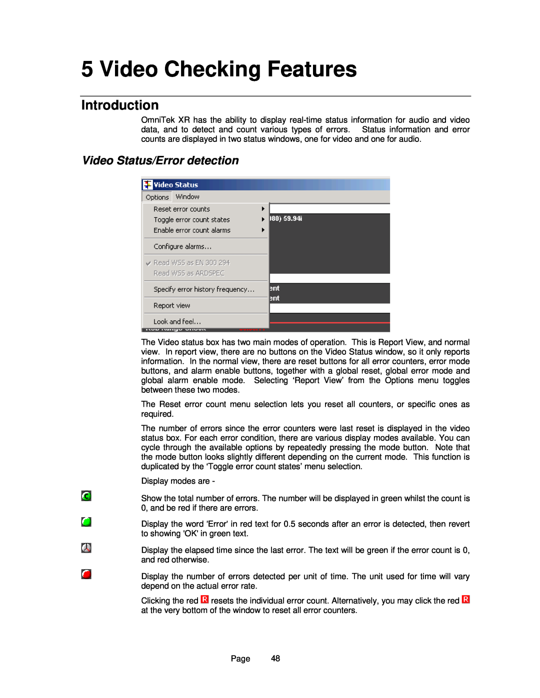 OmniTek OmniTek XR manual Video Checking Features, Video Status/Error detection, Introduction 
