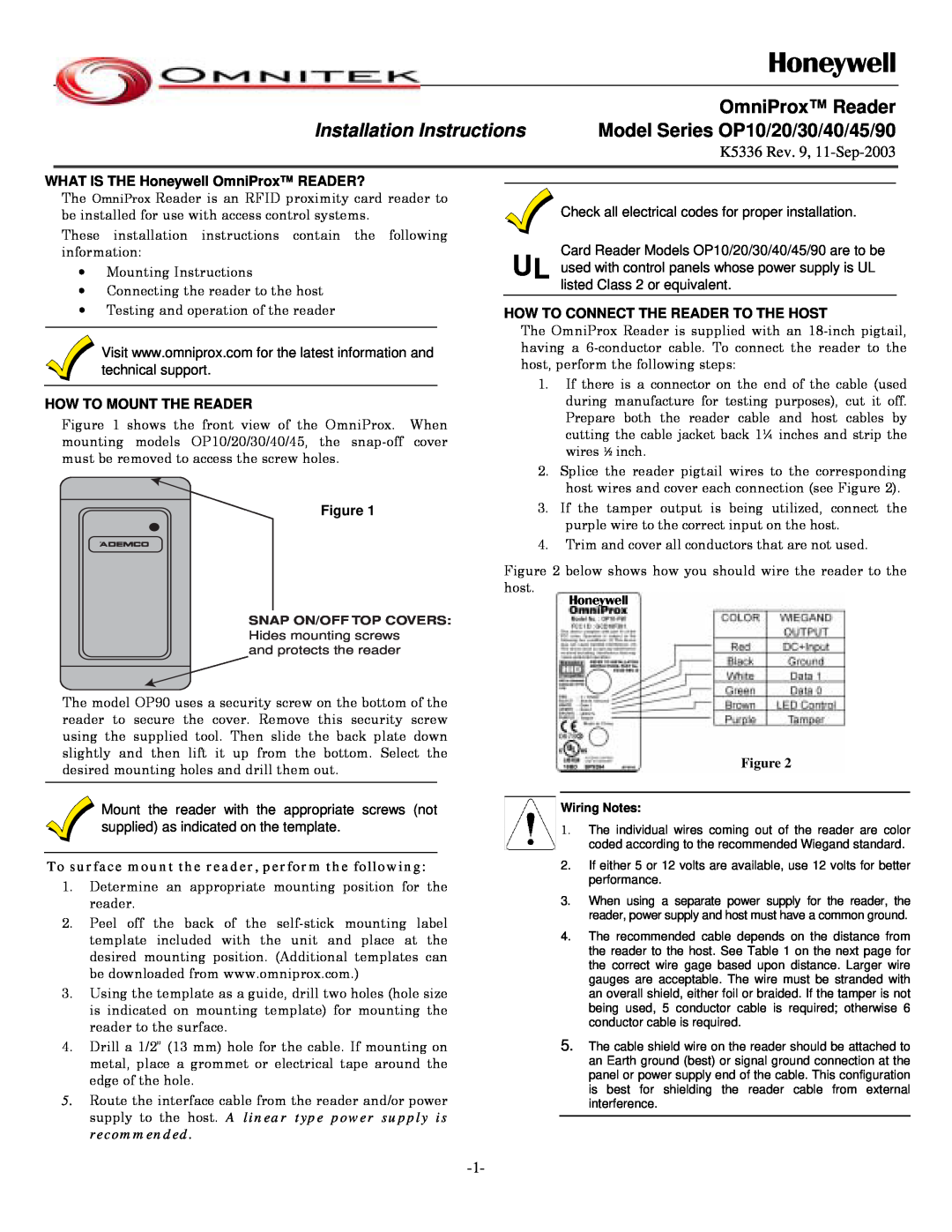 OmniTek OP40 manual WHAT IS THE Honeywell OmniProx READER?, How To Mount The Reader, How To Connect The Reader To The Host 