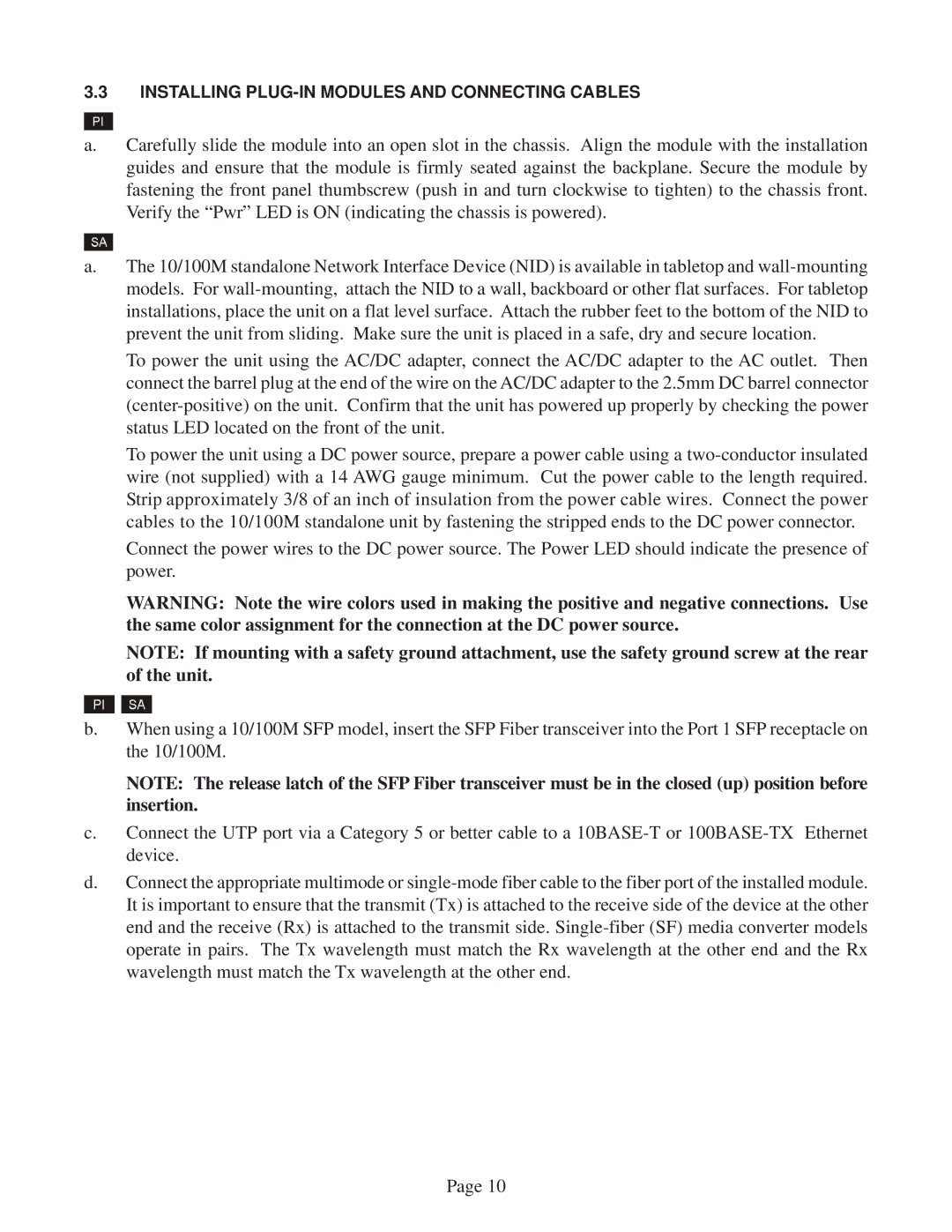 Omnitron Systems Technology 10/100M user manual Installing PLUG-IN Modules and Connecting Cables 