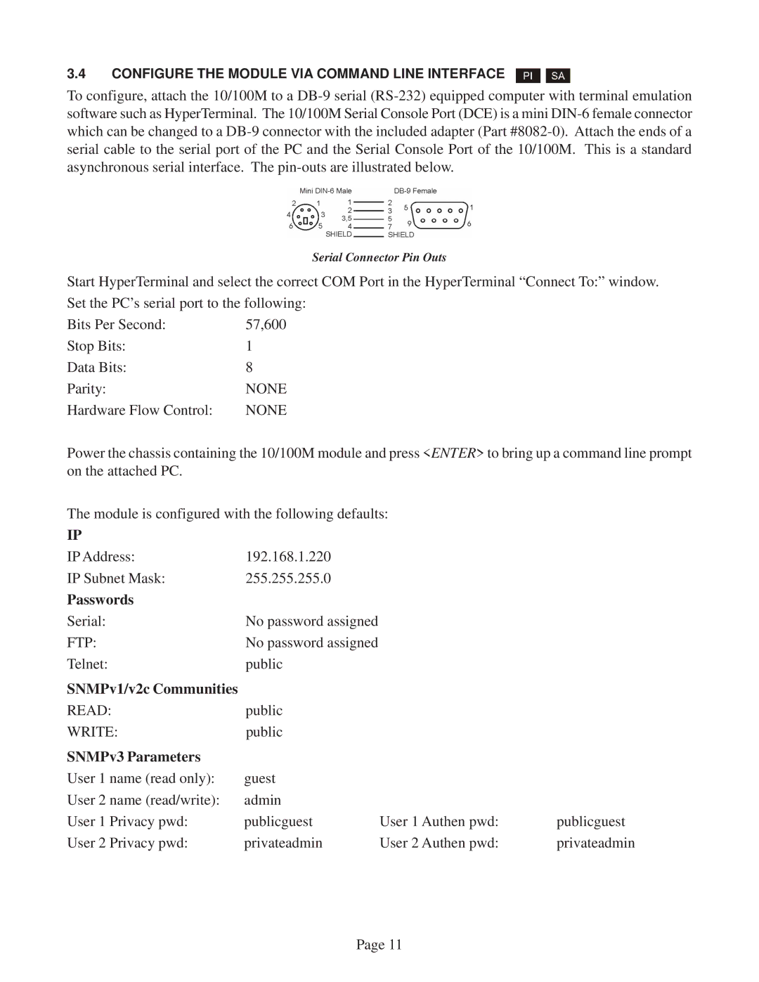 Omnitron Systems Technology 10/100M user manual Passwords 