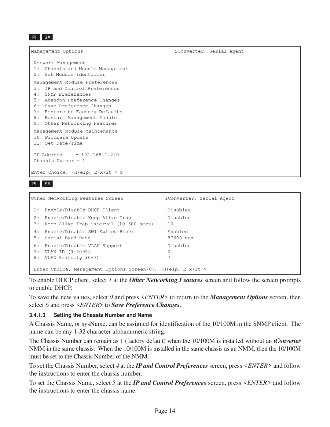 Omnitron Systems Technology 10/100M user manual Setting the Chassis Number and Name 