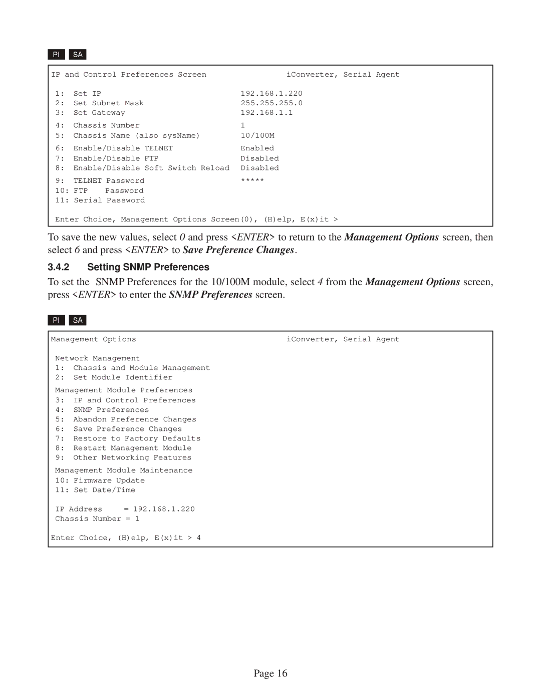 Omnitron Systems Technology 10/100M user manual Setting Snmp Preferences 